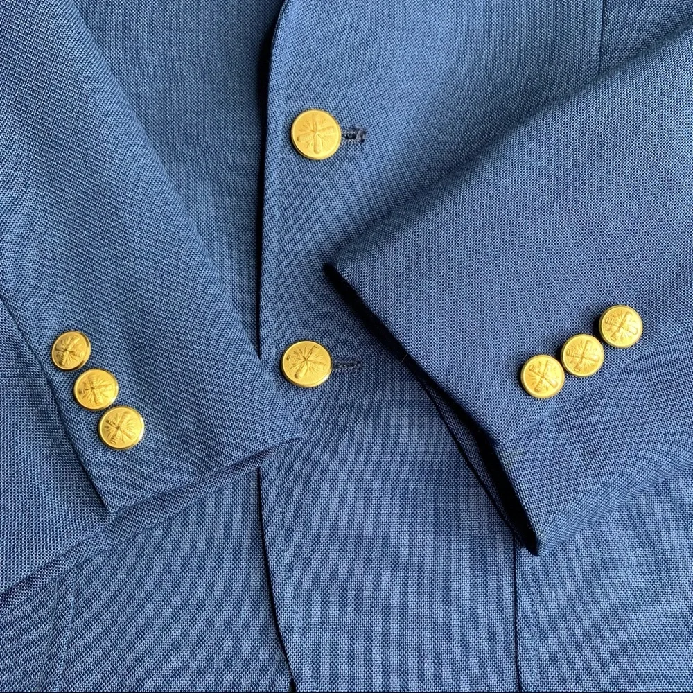 Vintage 70s 80s Dusty Blue Blazer Gold Buttons Retro Mad Men Grandpacore 38S
